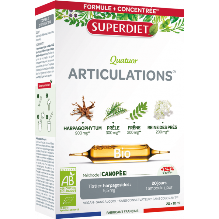 Quatuor Articulations bio Super Diet - boîte de 20 ampoules de 10ml
