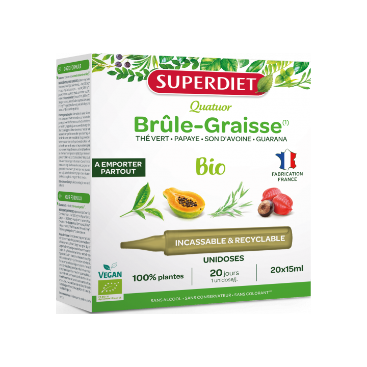 Quatuor Brûle-graisse bio Superdiet - boîte de 20 unidoses de 15ml
