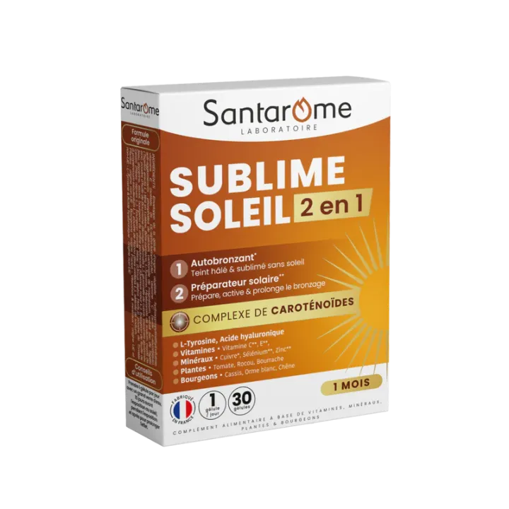 Sublime Soleil 2 en 1 autobronzant et préparateur solaire Santarome - boite de 30 gélules