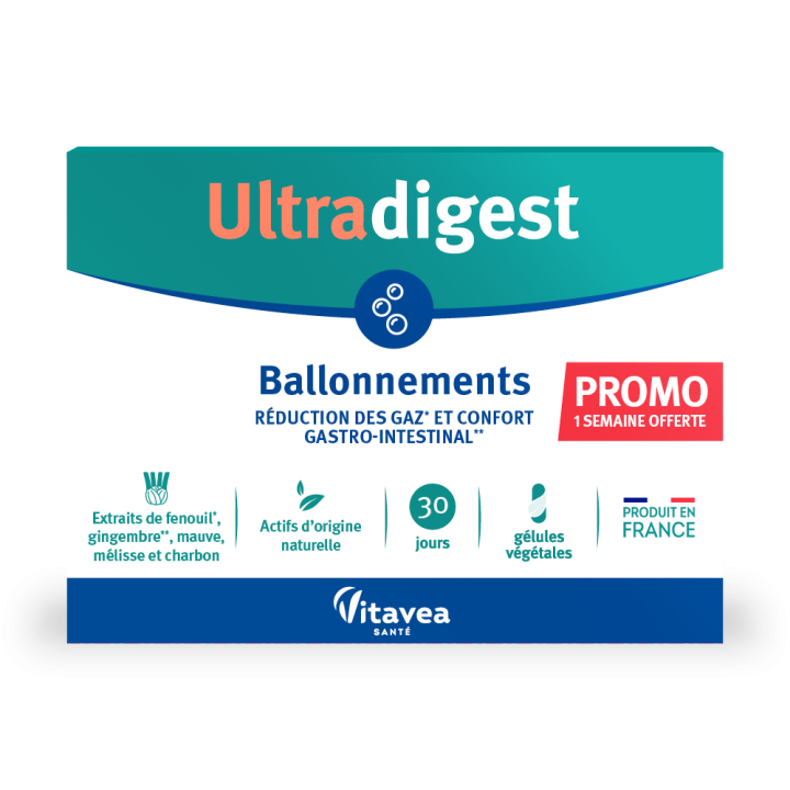 Ultradigest ballonnements Vitavea - boîte de 90 gélules végétales