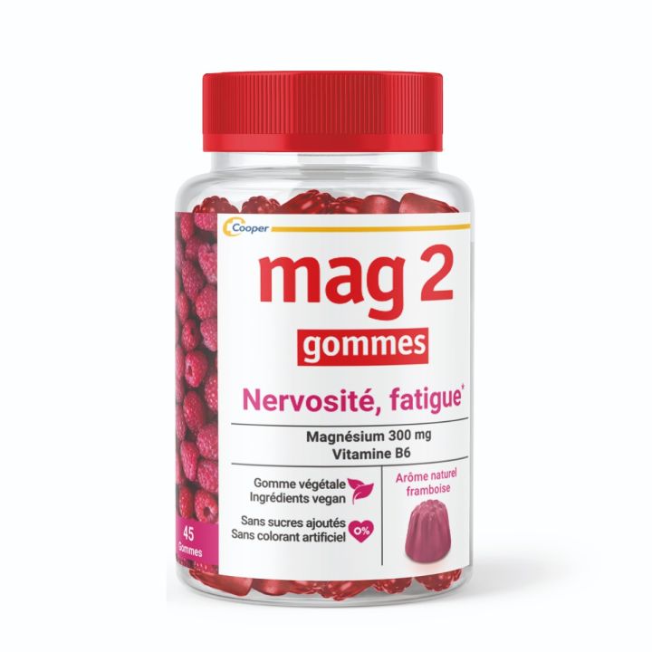 Mag2 Gommes goût framboise nervosité, fatigue Cooper - pot de 45 gommes