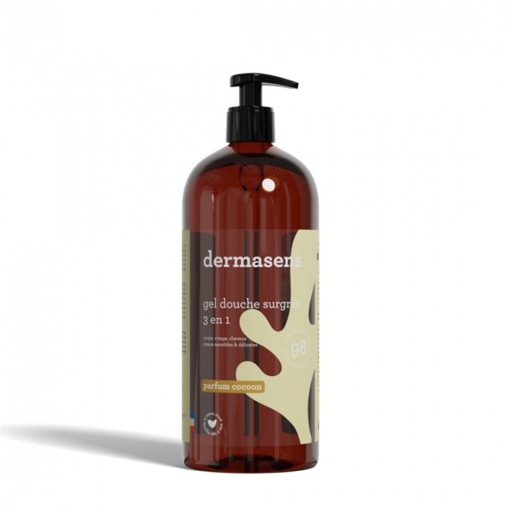 Gel douche surgras 3 en 1 parfum cocoon Dermasens Marque Verte - flacon-pompe de 1L
