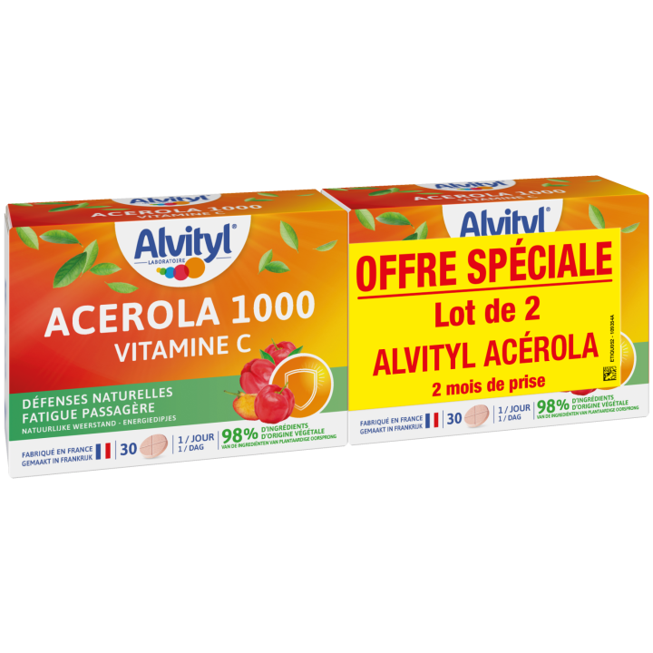 Acérola 1000 vitamine C Alvityl - 2 boites de 30 comprimés