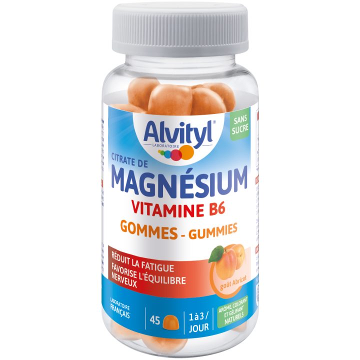 Magnésium vitamine B6 goût abricot Alvityl - pot de 45 gommes