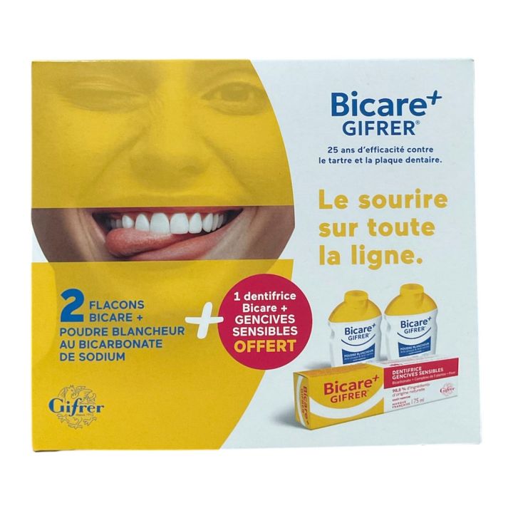 Coffret blancheur Bicare Plus Gifrer - 1 coffret 2 flacons de 60g et 1 dentifrice offert