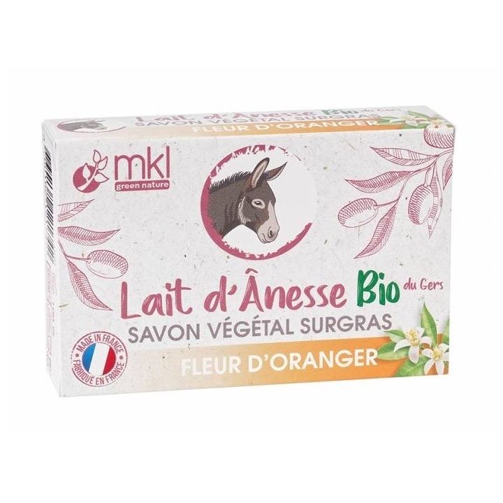 Savon végétal surgras au lait d'ânesse bio Fleur d'oranger MKL Green Nature - pain de 100g