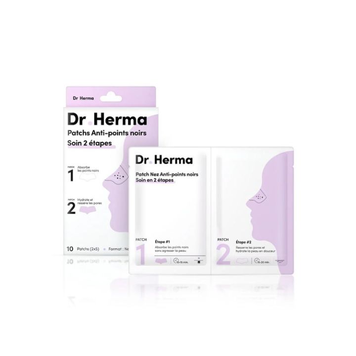 Patchs anti-points noirs soin nez en 2 étapes Dr Herma - boite de 10 pacths