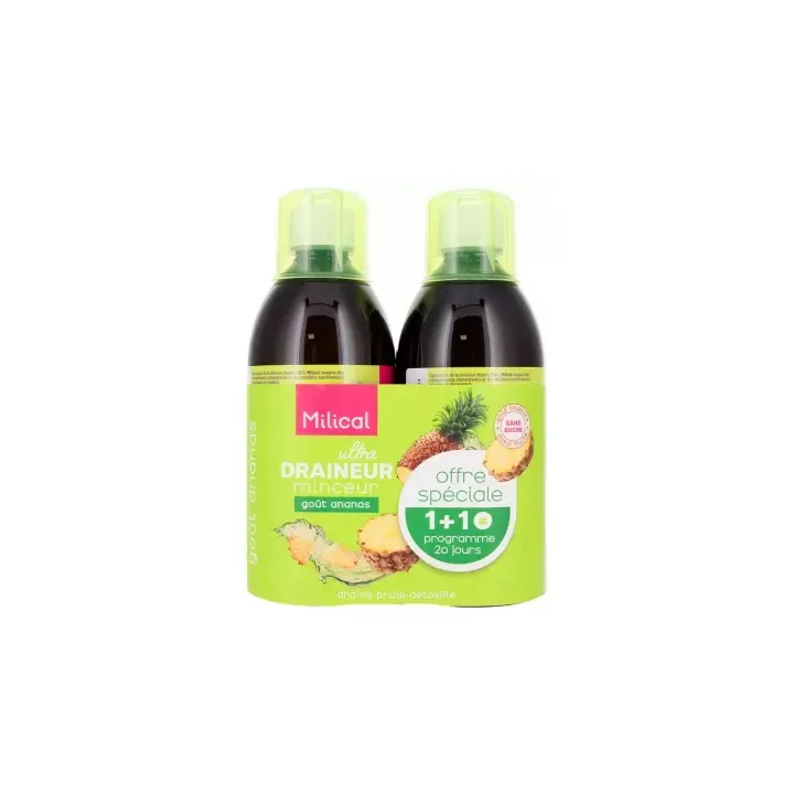 Draineur Ultra minceur goût ananas Milical - lot de 2 bouteilles de 500ml offre spéciale
