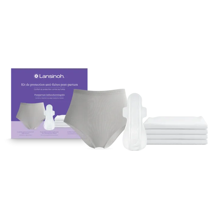 Kit de protection anti-fuites post-partum Lansinoh - Boite de 6 culottes, 18 serviettes hygiéniques et 4 alèses