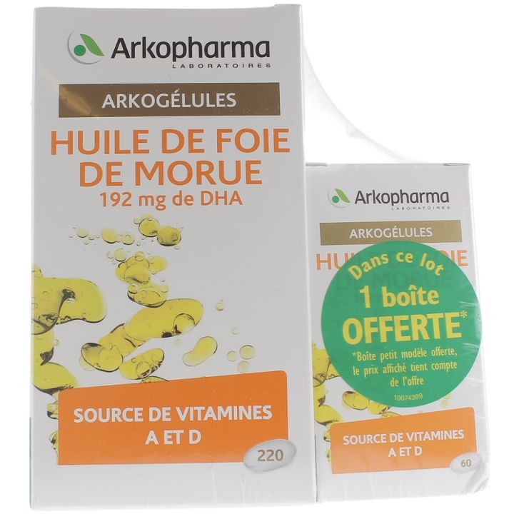 Arkogélules Huile de foie de morue Arkopharma - boite de 220 capsules + 60 capsules offertes