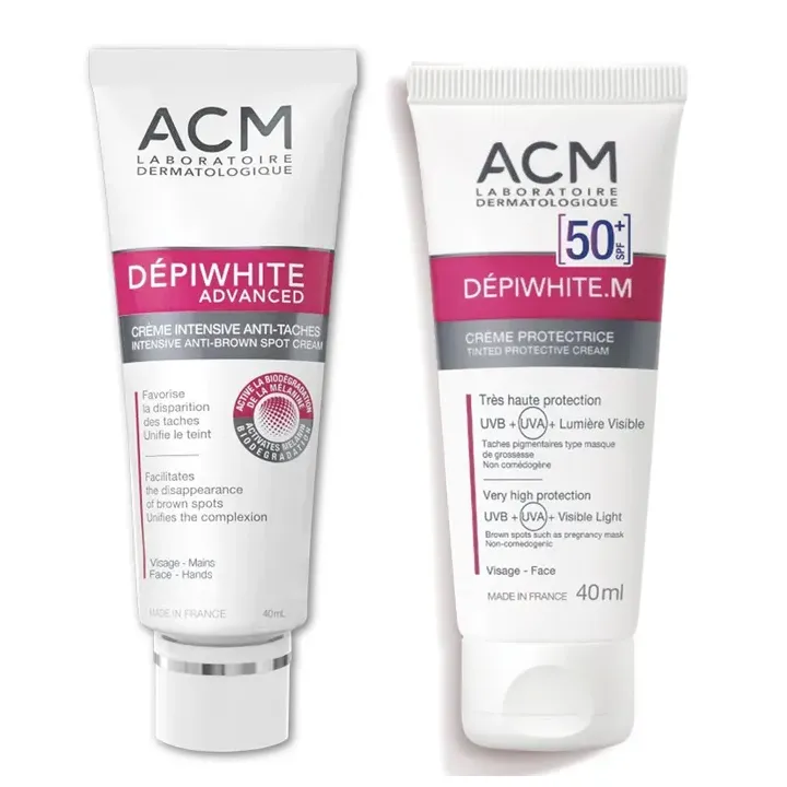 Depiwhite M + Advanced Crème intensive anti-taches & crème protectrice SPF50 ACM - 2 tubes de 40ml