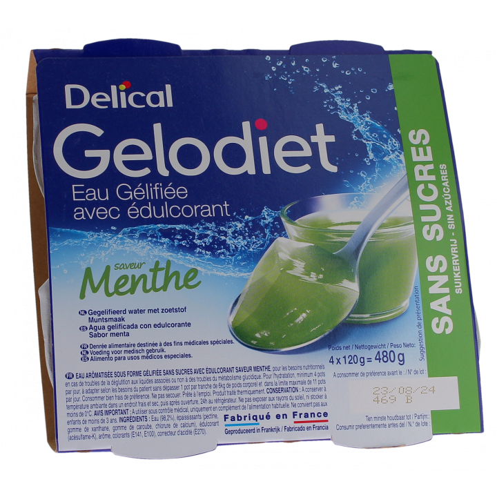 Gelodiet Eau gélifiée avec édulcorant saveur menthe Delical - lot de 4 pots de 120g
