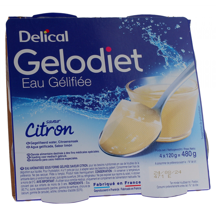 Gelodiet Eau gélifiée saveur citron Delical - lot de 4 pots de 120g