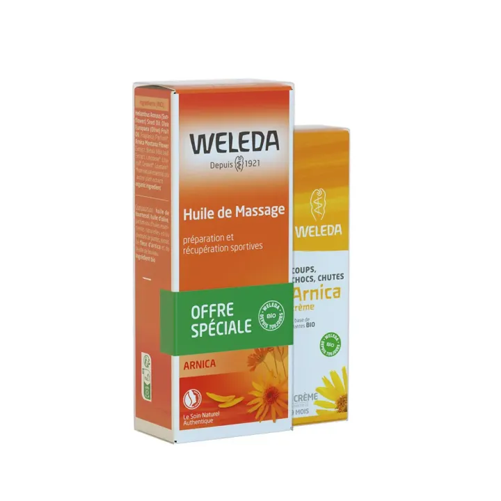 Huile de massage à l'Arnica Weleda - flacon de 100ml + Arnica crème tube de 25g