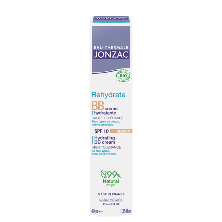 Rehydrate BB crème hydratante bio SPF 10 teinte médium Jonzac - flacon de 40 ml