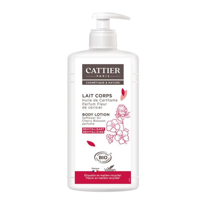 Lait corps revitalisant parfum fleur de cerise Cattier - flacon-pompe de 500ml