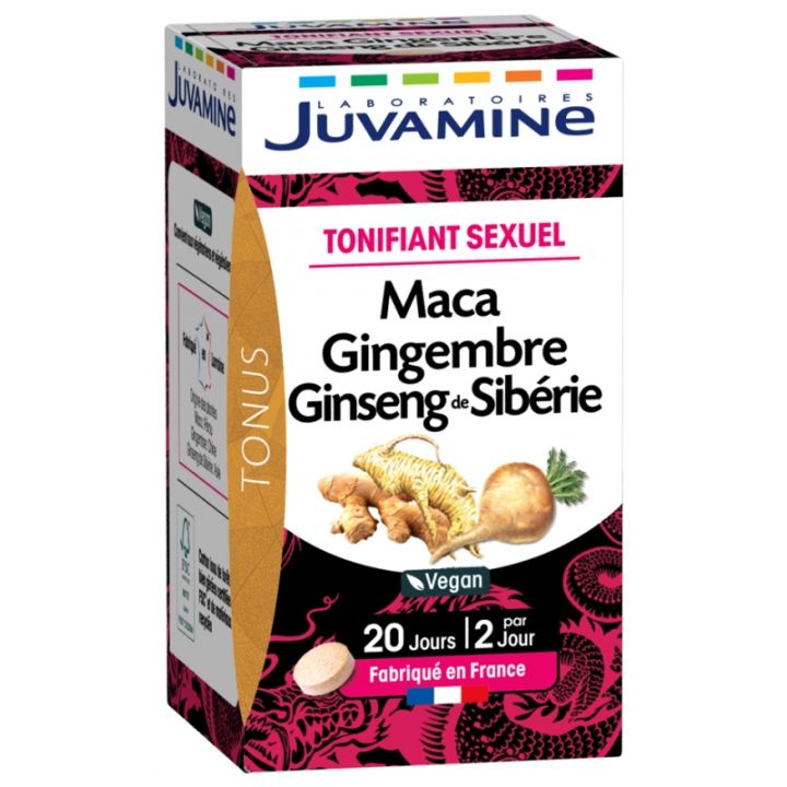 Maca Gingembre Ginseng Tonifiant sexuel Juvamine - boîte de 40 comprimés