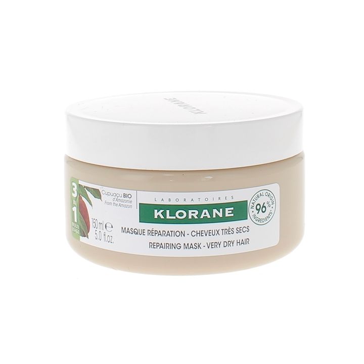Masque réparation cheveux très secs 3 en 1 au beurre de Cupuaçu bio Klorane - pot de 150 ml