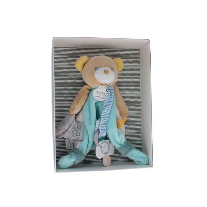 Mini doudou ours attache sucette Doudou et compagnie - boîte avec doudou de 15 cm