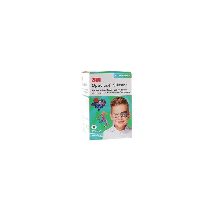 Opticlude silicone garçons maxi 3M - 50 pansements de 5,7 x 8,0 cm