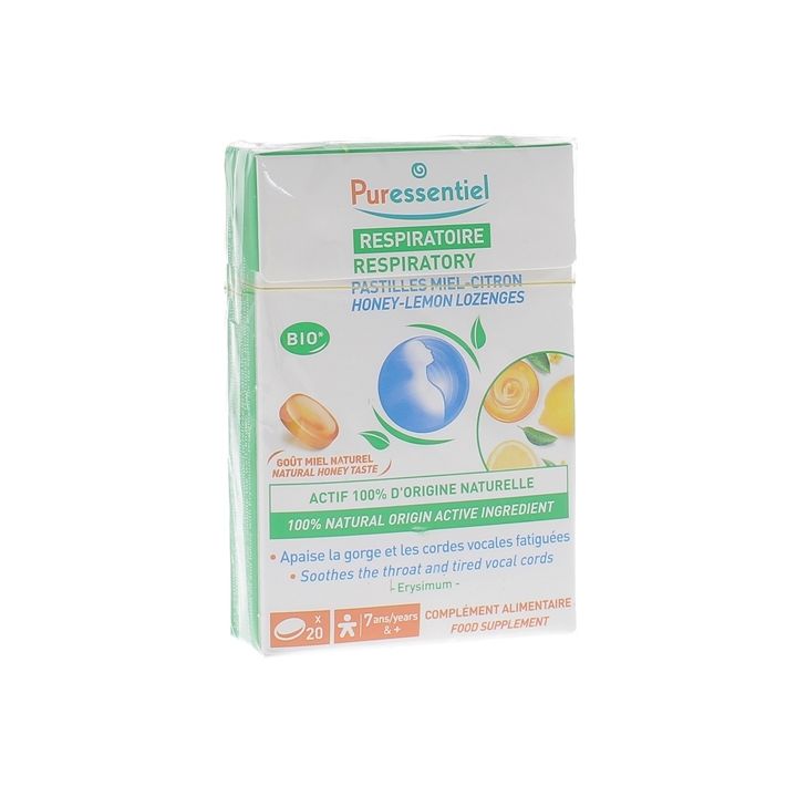 Pastilles Miel - Citron Respiratoire goût miel naturel bio Puressentiel - boîte de 20 pastilles