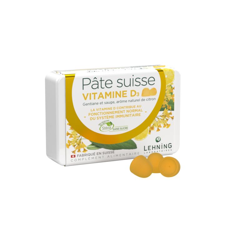 Pâte suisse Vitamine D3 Lehning - boîte de 40 gommes