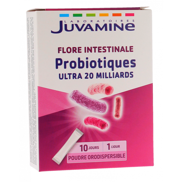 Probiotiques Ultra 20 milliards Juvamine - boîte de 10 sticks