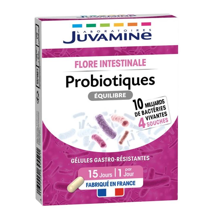 Probiotiques équilibre flore intestinale Juvamine - boîte de 15 gélules