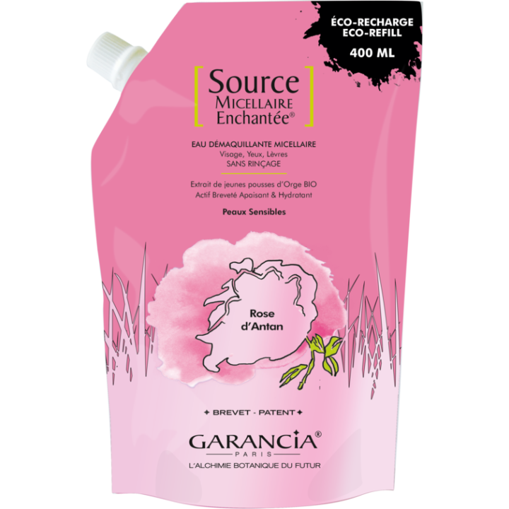 Source Micellaire Enchantée eau démaquillante rose d'antan Garancia - eco-recharge de 400 ml
