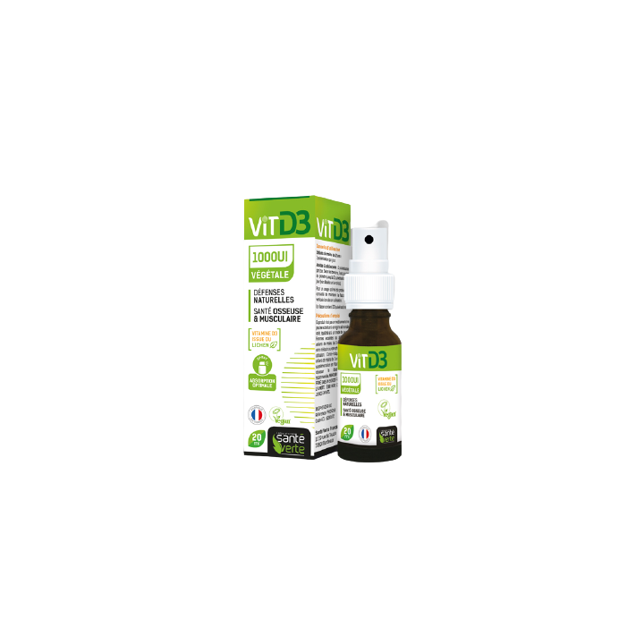 Vitamine D3 végétale 1000 UI défenses naturelles Santé Verte - spray de 20ml