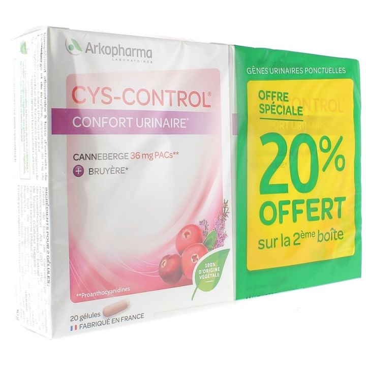 Cys control gélules gêne urinaire Arkopharma - lot de 2 boîtes de 20 gélules