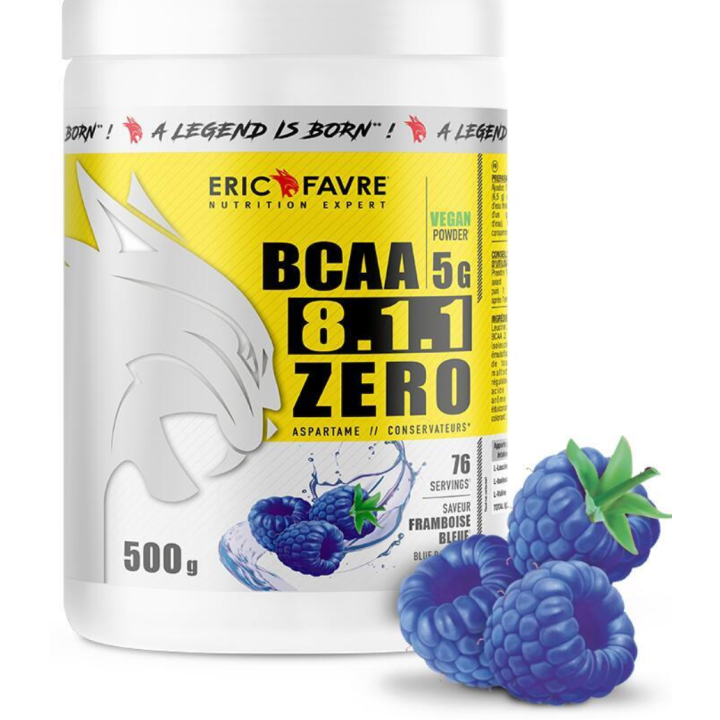 BCAA 8.1.1 zero saveur framboise bleue Eric Favre - pot de 500g