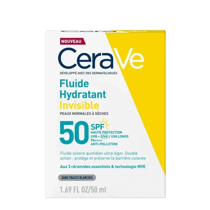 Fluide solaire invisible SPF50 CeraVe - flacon de 50ml