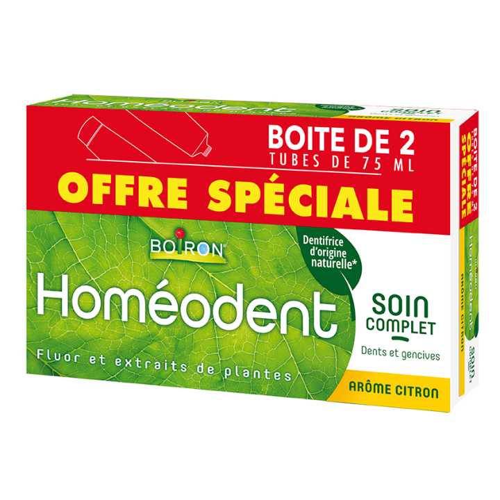 Dentifrice Homéodent soin complet dents et gencives goût citron Boiron - 2 tubes de 75 ml