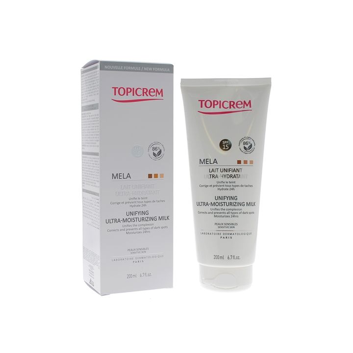 Mela lait unifiant ultra-hydratant Topicrem - tube de 200 ml
