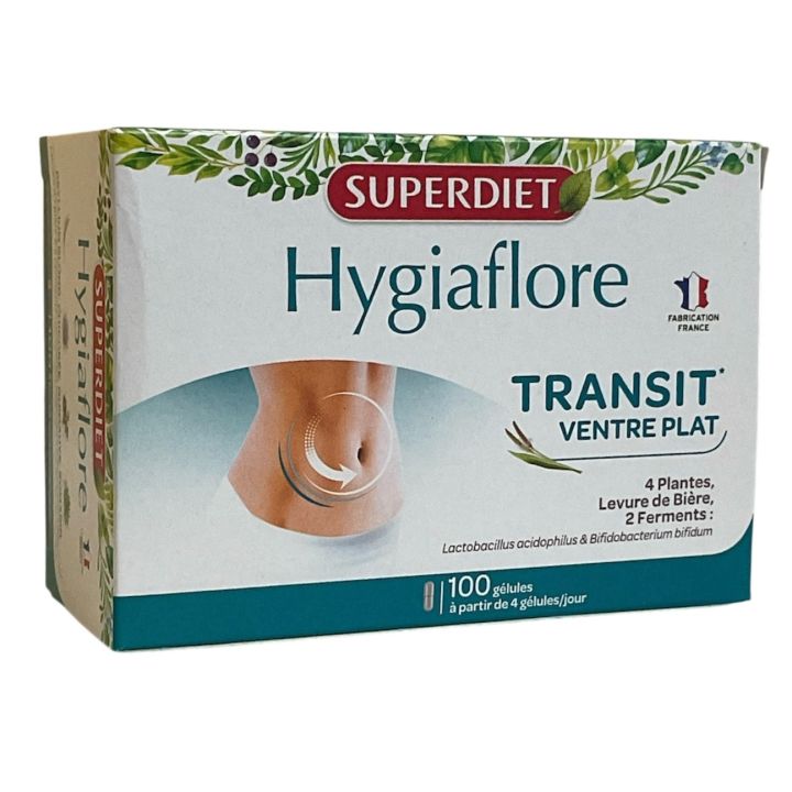 Hygiaflore transit ventre plat Super Diet - boite de 100 gélules