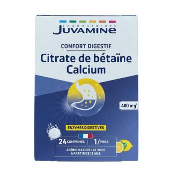 Confort digestif Citrate de bétaïne Calcium arôme citron Juvamine - boite de 24 comprimés effervescents