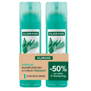 Shampoing sec purifiant à l'ortie & vitamine Klorane - lots de 2 sprays de 150ml