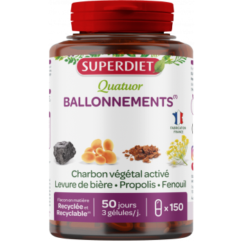 Quatuor ballonnements bio Super Diet - boite de 150 gélules