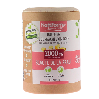 Huile de bourrache/onagre Beauté de la peau Nat&Form - pot de 90 capsules