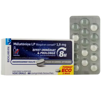 Mélatonine 1,9mg libération prolongée Biogaran - boite de 60 comprimés