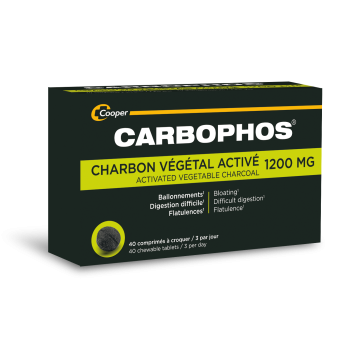 Carbophos 1200mg charbon végétal activé - boite de 40 comprimés à croquer