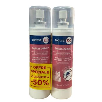 Mousti K.O lotion anti-moustique bébés dès 6 mois et femme enceinte Marque verte - lot de 2 sprays de 100ml offre spéciale