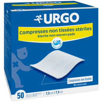Compresses stériles non tissé Urgo - boite de 50 sachets de 2 compresses 7,5x7,5 cm