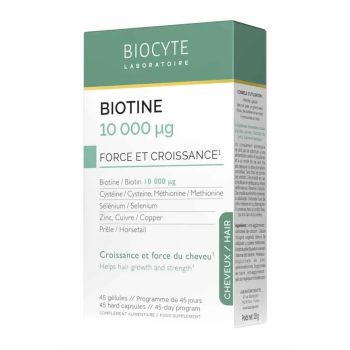 Biotine 10 000 µg force et croissance du cheveu Biocyte - boite de 45 gélules