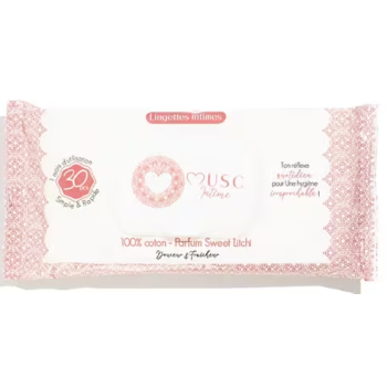 Lingettes intimes naturelles parfum sweet litchi Musc Intime - paquet de 30 lingettes