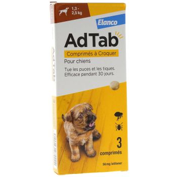 AdTab 56 mg chien 1,3-2,5 kg Elanco - boite de 3 comprimés à croquer