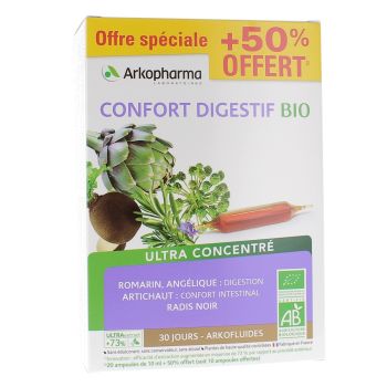 Arkofluides Confort Digestif bio Arkopharma - boîte de 20 ampoules + 10 offertes