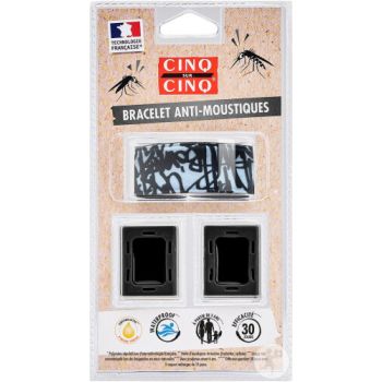 Bracelet anti-moustiques noir graffiti Cinq sur Cinq - un bracelet + 2 recharges