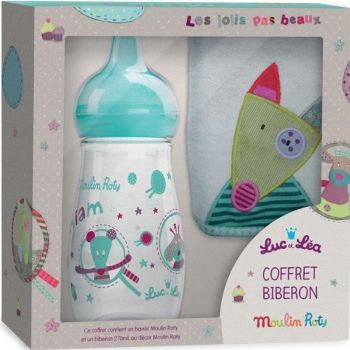 Coffret biberon Moulin Rotin Luc et Léa - 1 biberon de 270 ml + 1 bavoir